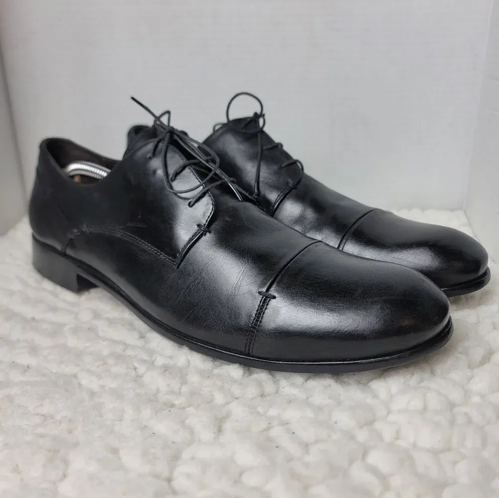 John Varvatos Cap Toe Derby Dress Shoes Black Leather Mens 13
